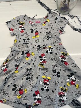Disney Grey Dress with Minnie & Mickey Print and Red, Yellow Accents